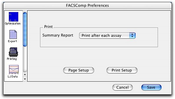Use Printing to specify when to print Summary Reports: after each assay (automatic printing) or never (you print