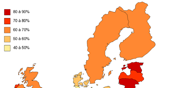 Carte 1 Proportion de ménages propriétaires de leur logement en Europe (y compris les accédants à la propriété, en %) Estonie 88,0 Lituanie 87,8 Hongrie 86,5 Espagne 83,3 Islande 82,5 Slovénie 81,6
