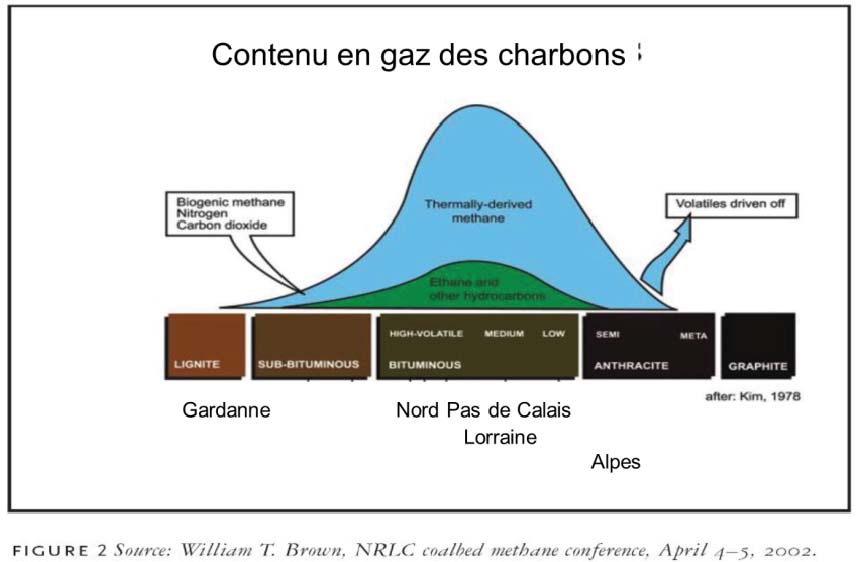 Figure 3 : Relation entre rang des charbons et contenu en gaz 2.