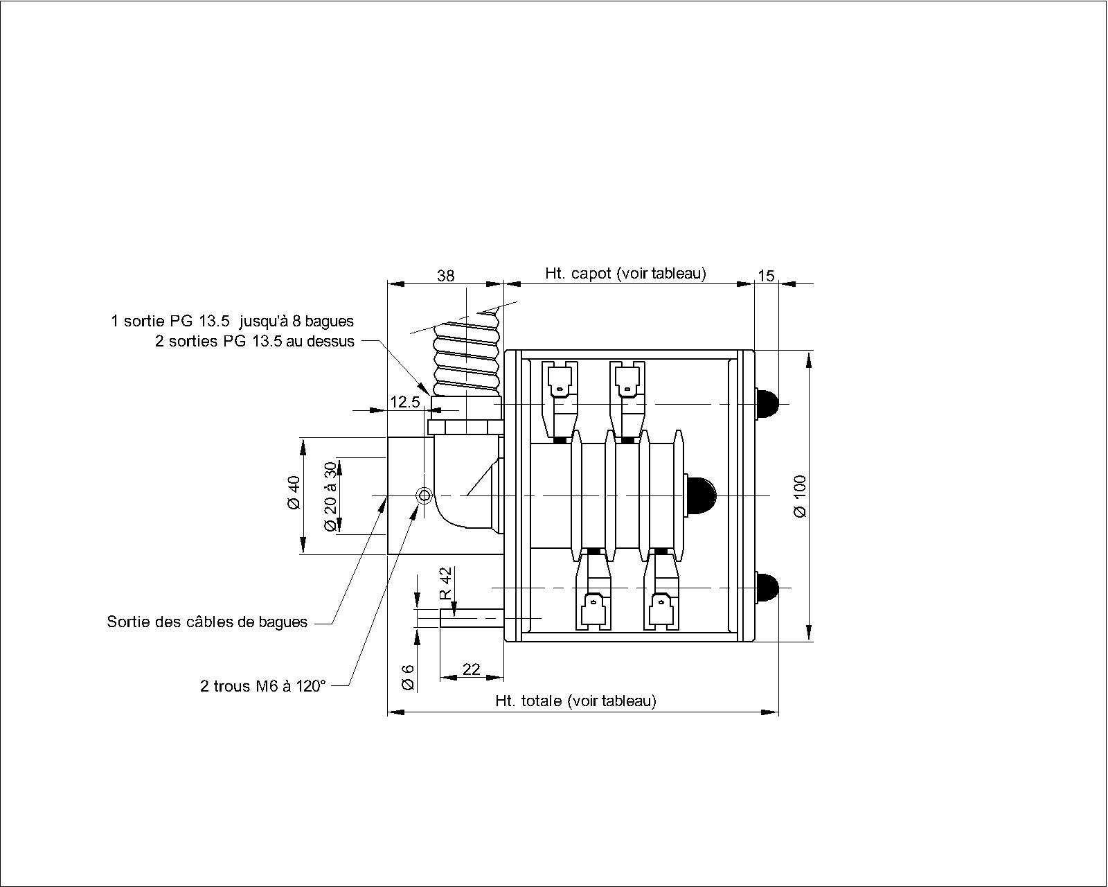 CARACTERISTIQUES STANDARD Caracteristiques communes aux versions 16 A : 1 porte-balais double type DTU 4 x 10 par bague Câbles haute température 1.5 mm² x 1.