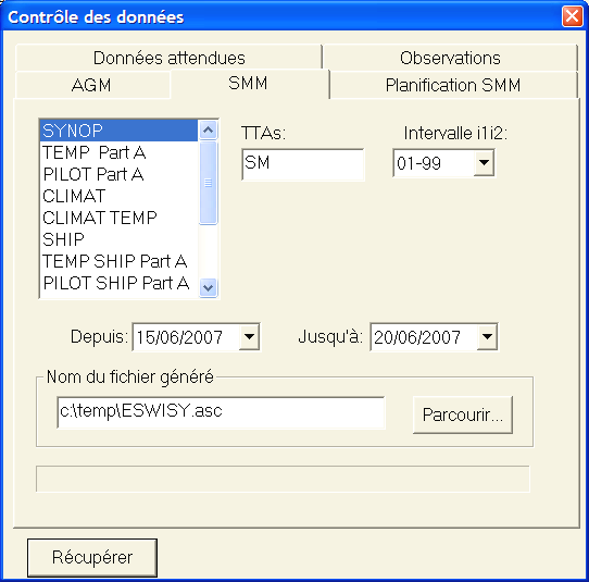 9.4.2 Contrôle SMM Le contrôle des données SMM consiste à collecter tous les bulletins reçus de lignes SMT afin de mettre des informations de réception ainsi que le texte du bulletin dans un fichier.