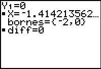 // ou Í donne alors (si aucune équation n est mémorisée dans le solveur) un écran qu il suffit de compléter par Y1 (il faut aller chercher Y1 par 1 1 // ou ~ 1 1).