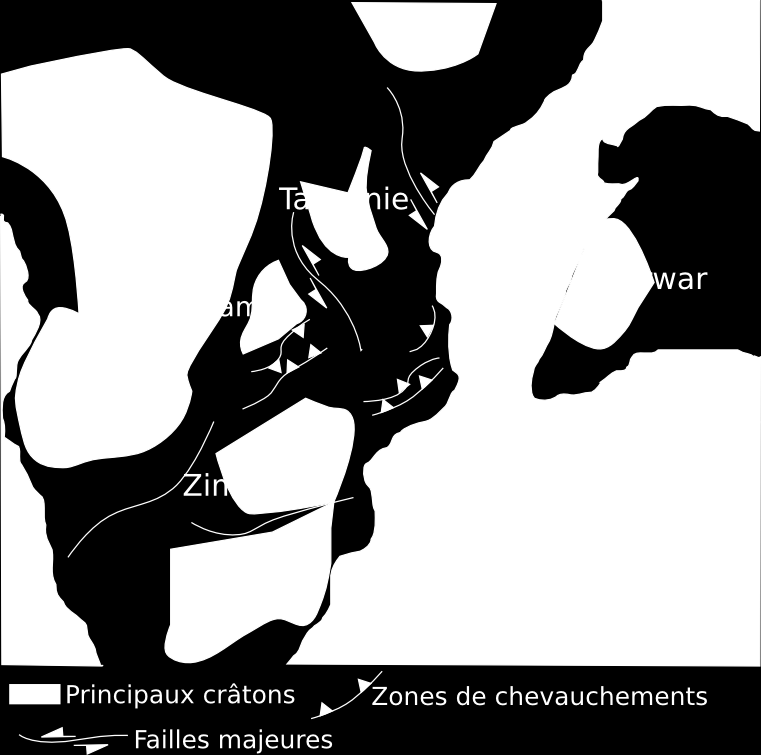 Document 3 : principales failles et cratons de la zone étudiée Les cratons (en orange sur le document) sont des vestiges d un paléocontinent.
