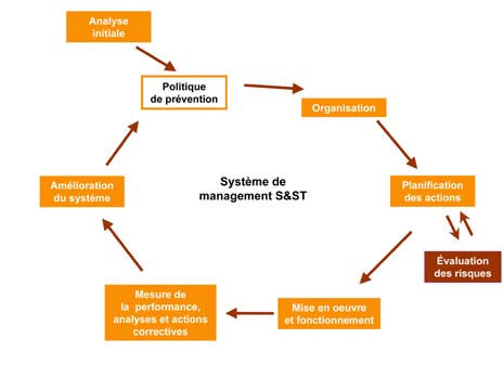 Etapes de la démarche La structure des systèmes de management en S&ST est apparemment proche de celle proposée pour les systèmes qualité ou environnement.