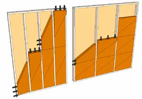Principes de mise en œuvre en murs 1a - Isolation entre montants d'ossature bois Poser la couche d isolant en compression verticale entre ossature, en respectant la surcote de coupe admise, puis