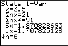 produit des éléments 7: stddev( Donne l'écart-type d'une liste 8: variance( Donne la variance d'une liste Remarque : pour les rubriques 7: stddev et 8: variance,( les fonctions sont celles pour un N