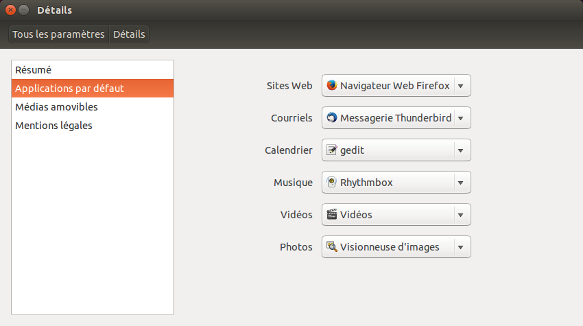 Travailler avec Ubuntu 59 Fig. 3.11 : Les Applications par défaut où vous pouvez modifier votre navigateur préféré.