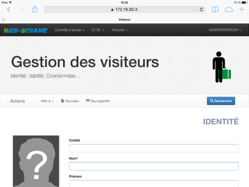 Gestion web des Visiteurs Avant la visite : Saisie des informations du visiteur ou recherche dans la base existante.