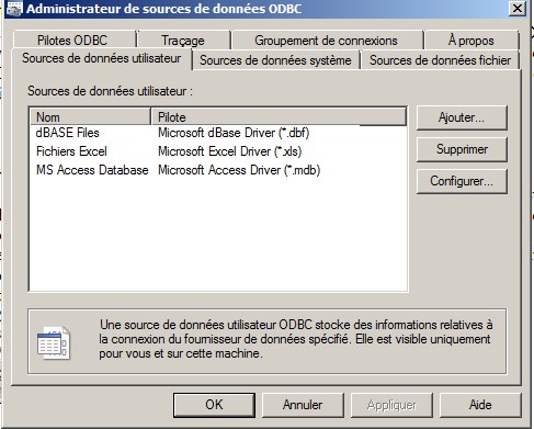 3. Déclaration d une connexion ODBC dans Windows 7 En cliquant sur le fichier odbcad32.