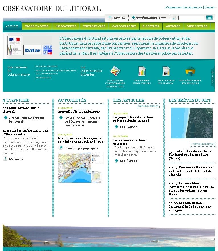 Figure 1 : Page d'accueil du site internet de l Observatoire du littoral (janvier 2010).