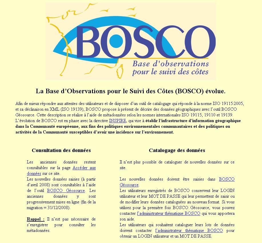 4.2.3 BOSCO (Base d Observations pour le Suivi des Côtes) Figure 3 : Page d'accueil du site internet de BOSCO (janvier 2010).