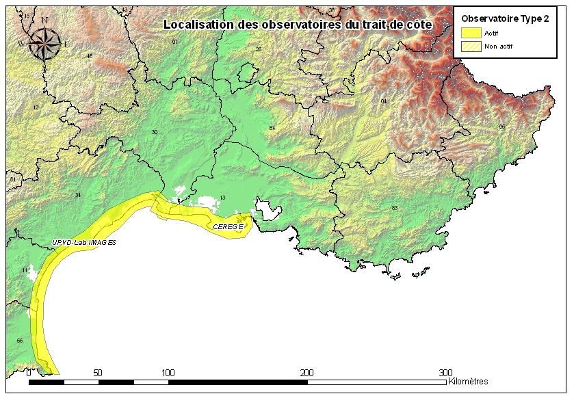 Figure 16 : Localisation des observatoires de type 1 en Méditerranée.