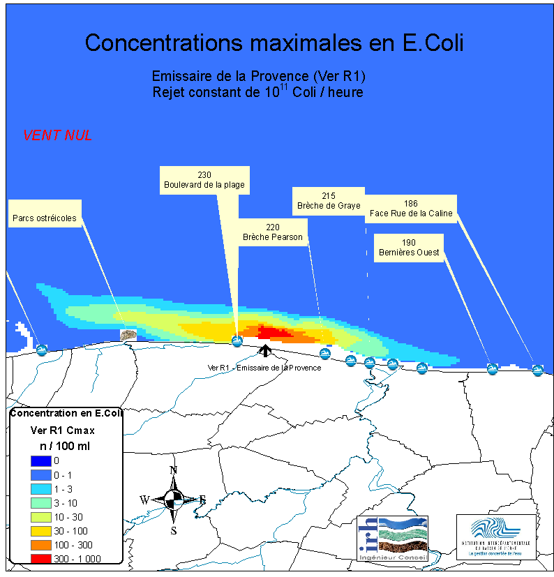 IV.3. COURS D EAU La Seulles : - La modélisation des flux de la Seulles et de leur diffusion en mer montre une absence d impact à cette distance de l estuaire.
