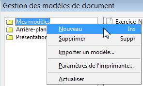 11.2. Création / suppression d'une nouvelle catégorie de Modèle. 11.2.1. Pour créer une catégorie: Dans la fenêtre Gestion des modèles de document, sélectionner n'importe quelle Catégorie (un des