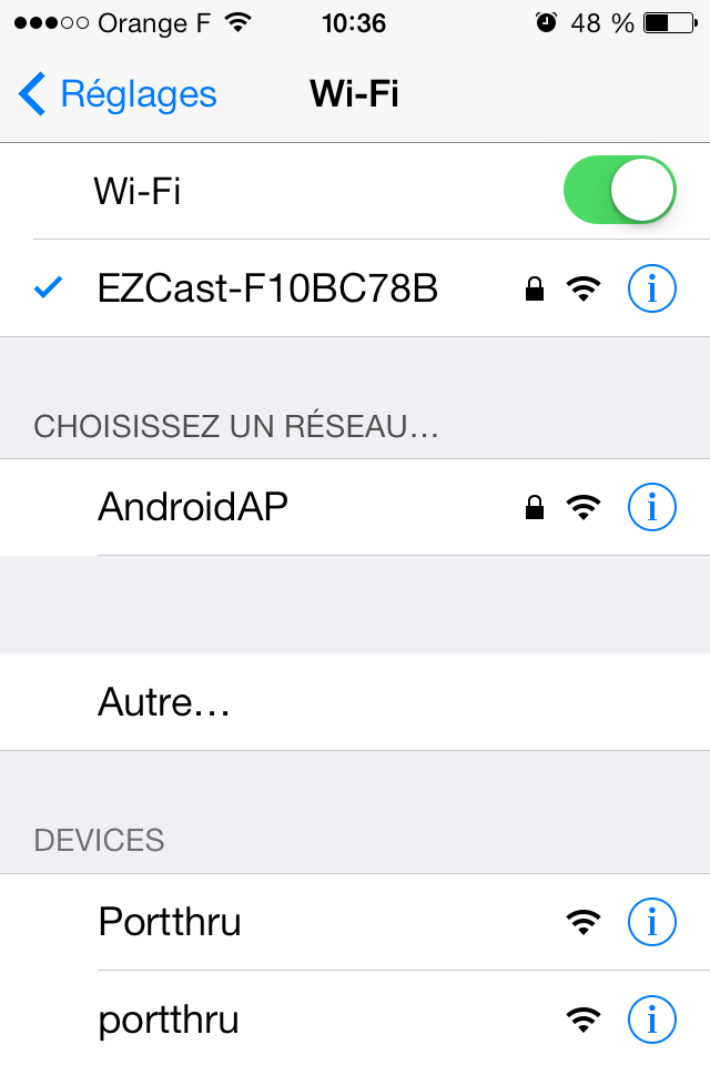 Une fois connecté à votre Air Box en Wifi il vous suffira de cliquer de nouveau sur l'icône de l'application "EZCast".