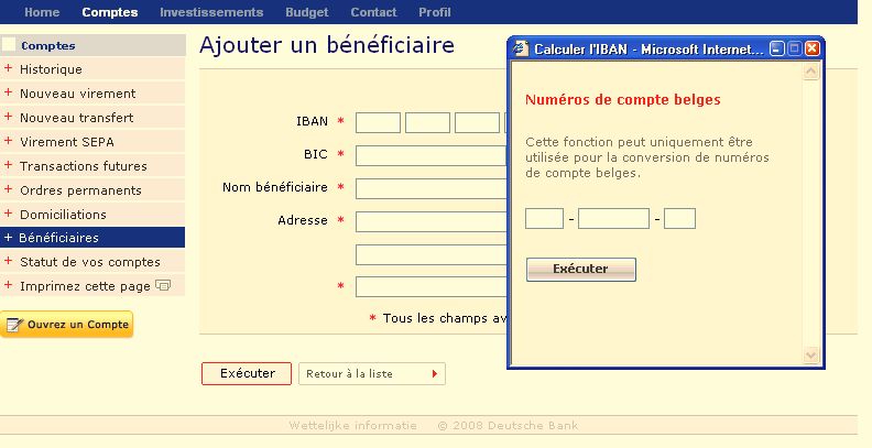 Remplissez les données obligatoires (y compris les codes IBAN et BIC). Cliquez ensuite sur Exécuter. 2.9.