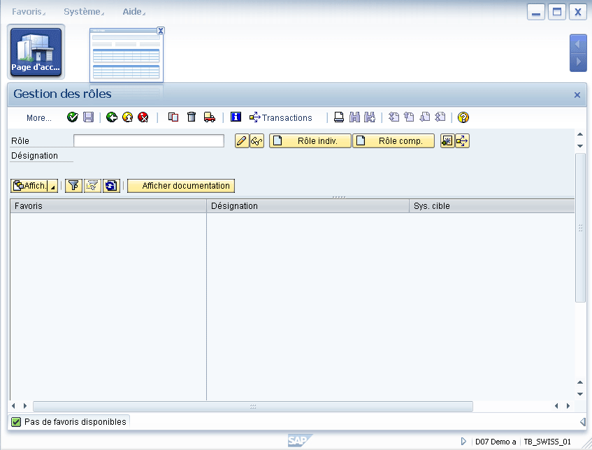 Nous pouvons ainsi constater que malgré un profil octroyant la totalité des autorisations dans SAP GUI, cet utilisateur ne peut accéder à aucun contenu depuis NWBC.