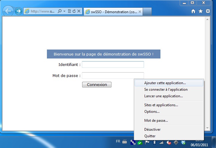 1.5. Premier SSO! Ouvrez votre navigateur et rendez-vous sur le site http://www.swsso.fr/demo.