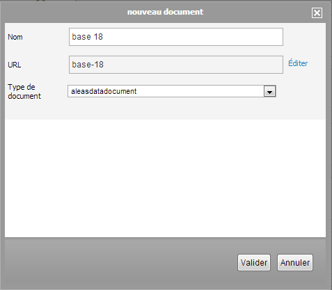 Créer un document aleasdatadocument Comme pour les documents aleasdocument, cliquer sur l icône sur un sous dossier du dossier «Données Aléas».