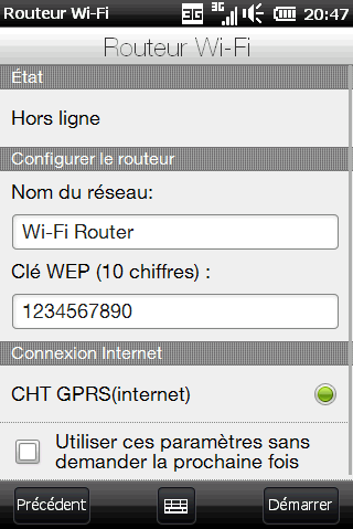 3. Sur l écran Routeur Wi-Fi, entrez un Nom de réseau pour le réseau Wi-Fi que vous voulez créer ou utilisez le nom fourni par défaut. 4.