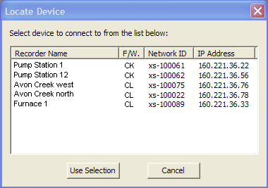 Recherche de périphérique (Find Device) Cette option peut être utilisée pour rechercher des enregistreurs X Series et GR sur le réseau.