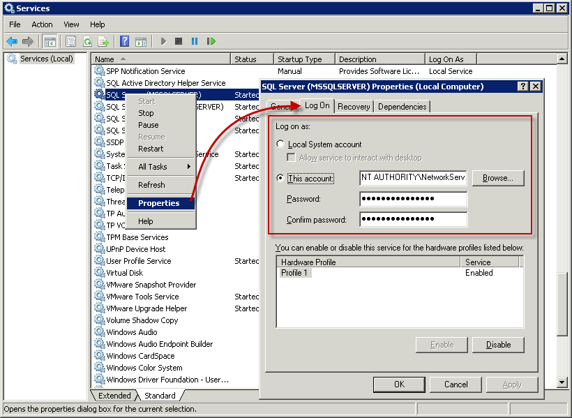 Prérequis d'installation NETWORK_SERVICE Remarque : Si vous avez installé, ou avez l'intention d'installer le serveur SQL manuellement, reportez-vous à SQL : Autres prérequis du serveur SQL (page 60)