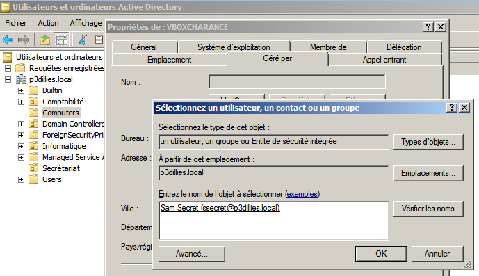 Après déconnection de l utilisateur, on obtient les fichiers synchronisés sur le serveur Pour spécifier un utilisateur administrateur de son poste on se rend sur le serveur Windows.