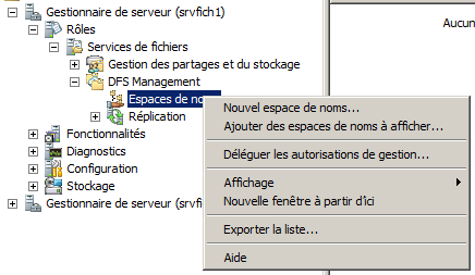 3- Configuration a- Création de l espace de noms Etape 1 : Ouvrir le Gestionnaire de serveur puis aller dans