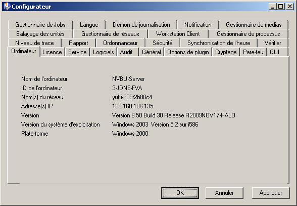 96 Chapitre 9 License NVBU Figure 9-2 : ID d'ordinateur du serveur NVBU 9.1.