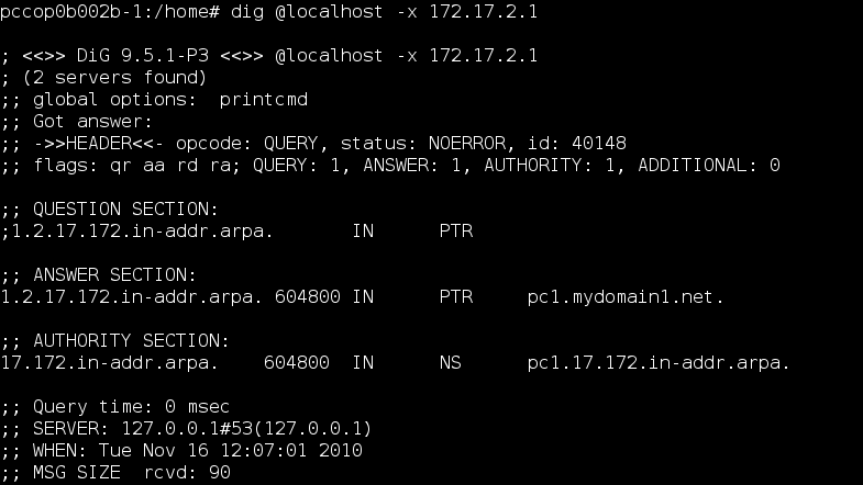 5.5 Configuration du fichier db.inv.mydomain1.net Voici donc le contenu du fichier db.inv.mydomain1.net : 5.6 Test Après avoir redémarré notre serveur DNS (# etc/init.