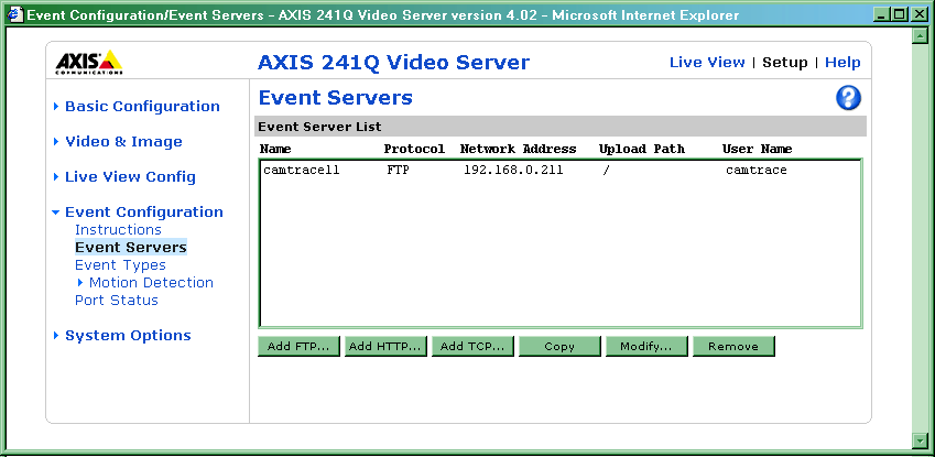 Dans une caméra Axis 207 on ne peut utiliser que la notification HTTP 2.4.2.Paramétrage d'une détection de mouvement Il vous faut définir une ou plusieurs zones appelées fenêtres.