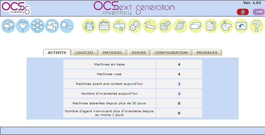 OCS Inventory dispose de sa propre base d'utilisateurs qui peut être gérée via le menu "Users" de la barre d'outils Un utilisateur peut être Administrateur : il a la capacité de configurer tous les