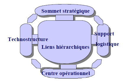 Structure organisationnelle de Mintzberg Approche organisationnelle en fonction de la relation entre 5 composantes : Centre opérationnel: unités qui exécutent les taches de production et de