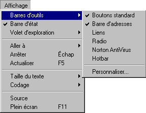 Les menus «Affichage» Voici, visuellement le menu «Affichage». Le menu «Affichage» contient des options de modifications de l affichage et déplacement dans les modules.