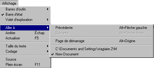 La fonction «Aller à» vous offre des fonctions d affichage pour votre navigateur. Précédente : Cette fonction permet de revenir en arrière pour revoir les pages consultées précédemment.