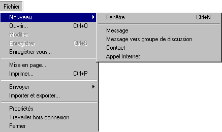 Les menus «Fichier» Voici, visuellement le menu «Fichier». Le menu «Fichier» contient des manipulations du contenu de la page et outils de recherche.