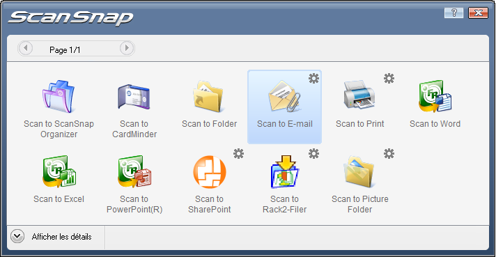 À propos des actions (pour les utilisateurs de Windows) 2. Modifier les paramètres Pour plus de détails sur la boîte de dialogue Scan to E-mail - Options, voir l'aide de ScanSnap Manager. 3.