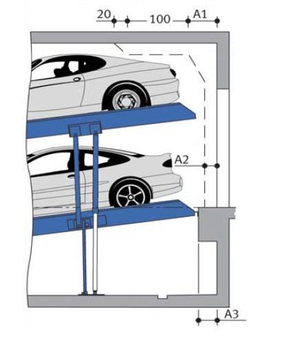 Garage avec porte frontale devant parking mécanique Fiche technique MultiPark SP2-F et SP4-F V.