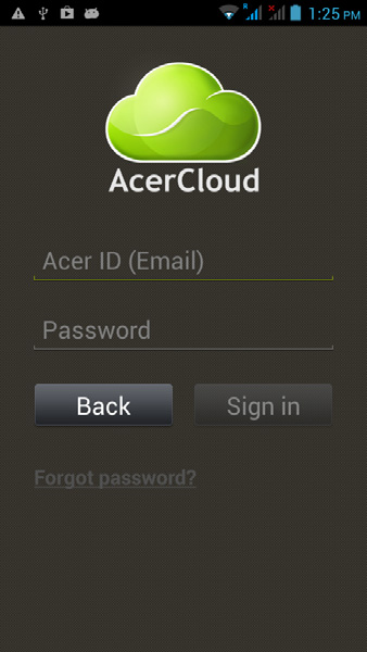 Connectez-vous en utilisant votre Acer ID Démarrez le programme AcerCloud depuis le bureau ou le menu Démarrer.
