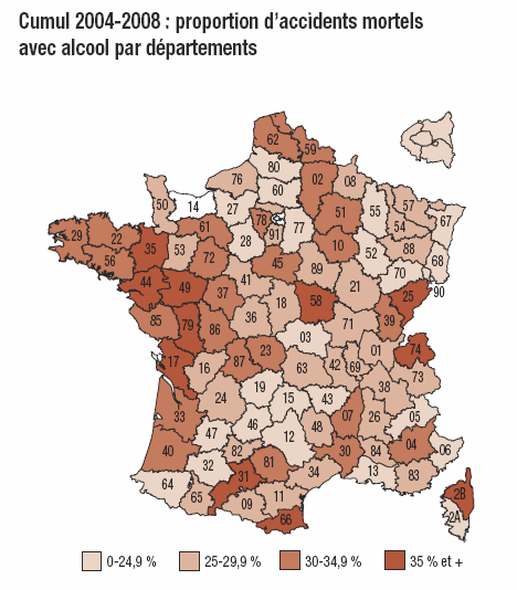 Conséquences sur la santé En cumulant les résultats sur cinq ans, il est estimé en France que l alcool est présent dans 28,7 % des accidents mortels.