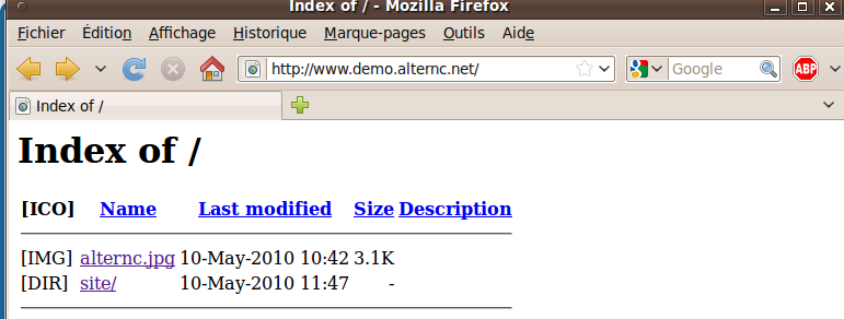 Guide de l'utilisateur d'un compte AlternC Remarquons que le fait d indiquer l URL http://aide-alternc.org/index.html dans le navigateur affiche automatiquement http://www.demo.alternc.net/site/index.