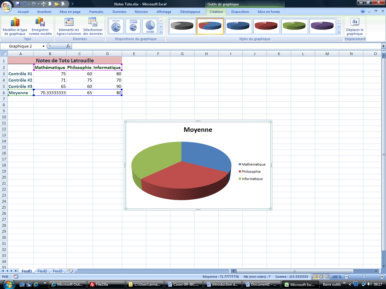 Excel 2007 Page: 38 de 47 Excel affiche: Un graphique au centre de