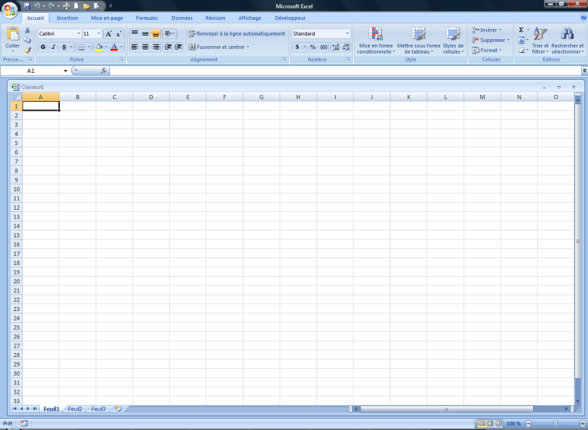 Excel 2007 Page: 9 de 47 Écran de Excel La feuille de calcul peut être pleine écran ou diminuée à l'ouverture Bouton Office Barre d'outils d'accès rapide Nom du classeur Nom du logiciel Aide Réduire