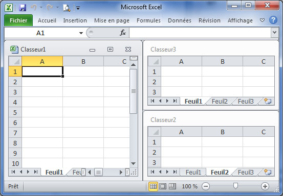 Une fenêtre classeur peut être : Agrandie : elle occupe tout l espace de travail de la fenêtre Excel, lorsqu elle est active elle recouvre toutes les autres fenêtres classeurs.