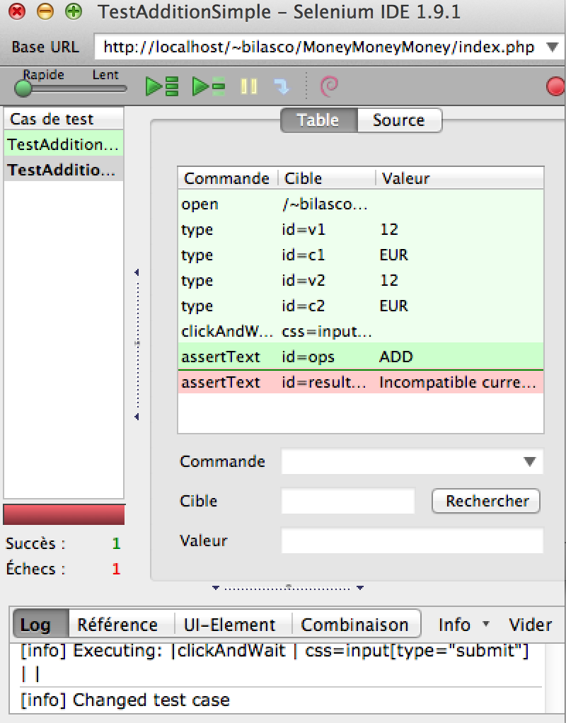 Selenium IDE Commandes (ou Selenese) Enregistrer des Actions Ouvrir une page (open) Saisir un texte (type) Cliquer (click*) Choisir options (select*)