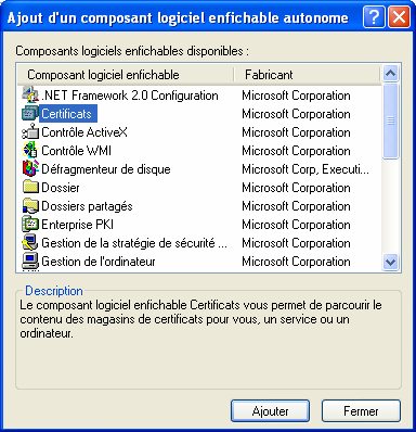 Annexe A Via Microsoft Management Console (la «console de gestion de Microsoft») avec la ligne de commande mmc (Microsoft Management Console)