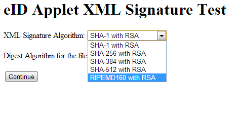 V.6.2 Signature -XML Figure 68 : Choix de service L'applet eid envoie d'abord un ensemble de valeurs d empreintes calculées à partir des fichiers locaux.
