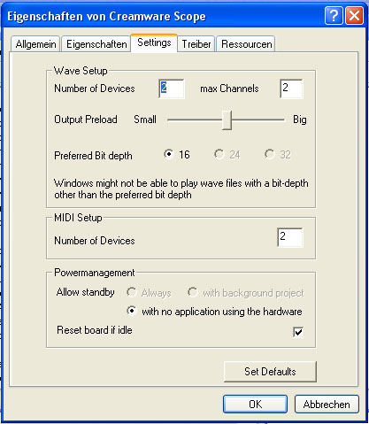 Le dialogue du pilote (PC- Version, Win 2000 / XP) Sous Windows 2000 ou Windows XP, le dialogue du pilote se différencie des versions précédemment décrites de Windows 9x / ME comme suit : Wave Setup