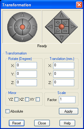 148 AutoVue Dans le menu Manipuler, sélectionnez Transformer, puis Définir. La boîte de dialogue Transformation apparaît.