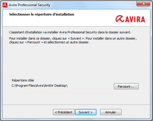 Mise à jour manuelle L installation est réalisée dans le dossier par défaut «C:\Program Files\Avira\AntiVir Desktop\». Ce dossier peut être modifié en cliquant sur le bouton Parcourir.